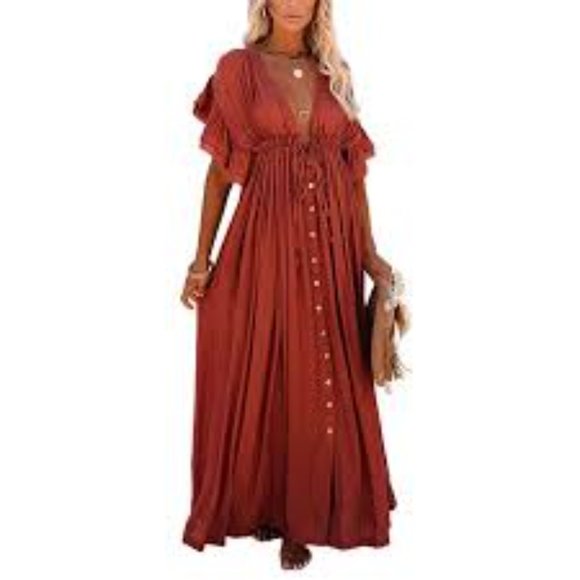NEW Womens Sexy Caftan Maxi Boho Long Beach Summer Robe Solid Loungewear Kimono - Picture 5 of 10